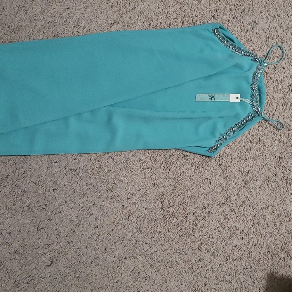 Seafoam halter dress with beaded neckline